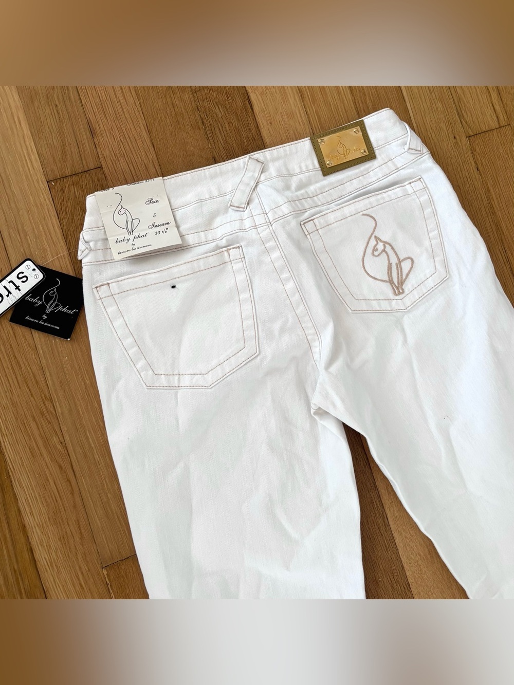 Vintage Baby Phat White Stretch Jeans Size 5 NWT Retro 2000s Embroidered Cat